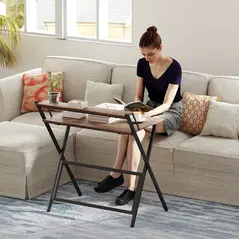 HOMCOM 81.5 cm Folding Computer Desk with Monitor Shelf - Rustic Brown - 9