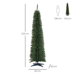 HOMCOM 7ft Unlit Artificial Christmas Tree, Pencil Slim Xmas Tree with Solid Stand and Realistic Branches, Green - 3