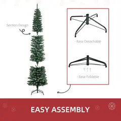 HOMCOM 7.5FT Artificial Snow Dipped Christmas Tree Xmas Pencil Tree Holiday Home Indoor Decoration with Foldable Black Stand, Green - 6