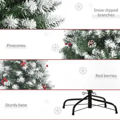 HOMCOM 6FT Artificial Christmas Tree Xmas Pencil Tree with Red Berries and Pinecones Holiday Home Indoor Decoration with Foldable Feet, Green - 7