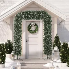 HOMCOM 8.2 ft Snow Frosted Christmas Tree Arch, Christmas Arch Doorway Decor with 1800 Tips and 91 Pinecones, Artificial Xmas Tree with Metal Stand for Indoor, Green - 2