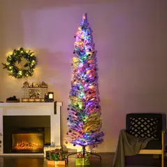 HOMCOM 7.5' Artificial Prelit Christmas Trees Holiday Décor with Colourful LED Lights, Flocked Tips, Berry, Pine Cone - 9