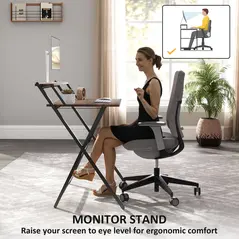 HOMCOM 81.5 cm Folding Computer Desk with Monitor Shelf - Rustic Brown - 5