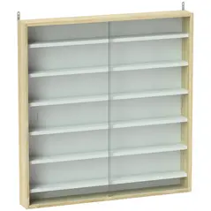 HOMCOM 7-Tier Wall Display Shelf Unit Cabinet w/ 6 Adjustable Shelves Glass Doors Home Office Ornaments 83x80cm, Oak - 1