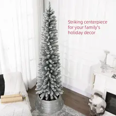 HOMCOM 7ft Artificial Snowy Pencil Christmas Tree - White - 4