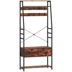 HOMCOM 6-in-1 Industrial-Style Hallway Organiser - Brown/Black - 1