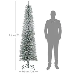 HOMCOM 7ft Artificial Snowy Pencil Christmas Tree - White - 3