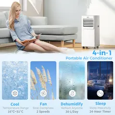 HOMCOM 7000 BTU Air Conditioning Unit, 3-in-1 Portable Air Conditioner, Dehumidifier, Cooling Fan with 2 Speeds, 24H Timer, Remote Control, LED Display, Window Venting Kit, 15m² - 4