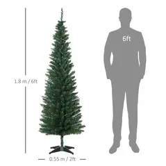 HOMCOM 6ft Unlit Artificial Christmas Tree, Pencil Slim Xmas Tree with Solid Stand and Realistic Branches, Green - 3