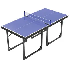 HOMCOM 6ft Table Tennis Table, Ping Pong Table with Net, Foldable and Portable Ping Pong Set for Indoor Outdoor Use, Easy Assemble, Midsize, Blue - 1