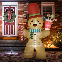 HOMCOM 7.5ft Christmas Inflatable Gingerbread Man with Candy Cane, Blow-Up Outdoor Garden Display for Lawn, Party - 2