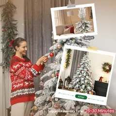 HOMCOM 7ft Super Flocked Christmas Tree - Green/White - 7