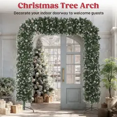 HOMCOM 8.2 ft Snow Frosted Christmas Tree Arch, Christmas Arch Doorway Decor with 2100 Tips and 96 Pinecones, Artificial Xmas Tree with Metal Stand for Indoor, Green - 5