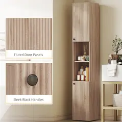 HOMCOM 6-Tier Tall Bathroom Cabinet - Natural - 7