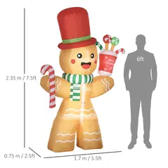 HOMCOM 7.5ft Christmas Inflatable Gingerbread Man with Candy Cane, Blow-Up Outdoor Garden Display for Lawn, Party - 3