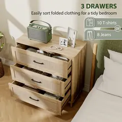 HOMCOM 76 cm Wide Drawer Chest of Drawers with 3 Drawer - Oak - 4