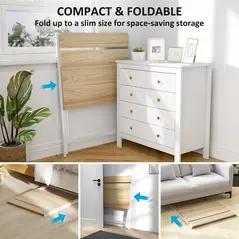 HOMCOM 81.5 cm Folding Computer Desk with Monitor Shelf - Natural Wood Finish - 4