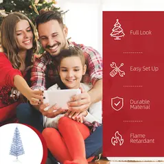 HOMCOM 6FT Artificial Fibre Optic Christmas Tree Seasonal Decoration w/ LED Lights Pre-Lit Easy Store White Blue - 4