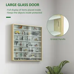 HOMCOM 7-Tier Wall Display Shelf Unit Cabinet w/ 6 Adjustable Shelves Glass Doors Home Office Ornaments 83x80cm, Oak - 5