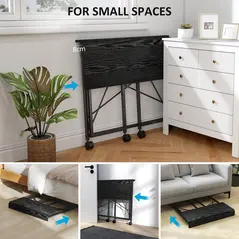 HOMCOM 80 cm Folding Desk on Wheels - Black - 4