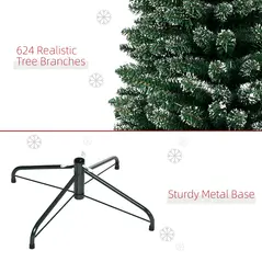 HOMCOM 7.5FT Artificial Snow Dipped Christmas Tree Xmas Pencil Tree Holiday Home Indoor Decoration with Foldable Black Stand, Green - 7
