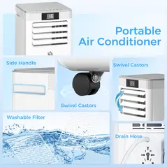 HOMCOM 7000 BTU Air Conditioning Unit, 3-in-1 Portable Air Conditioner, Dehumidifier, Cooling Fan with Remote Control, LED Display, 2 Speeds, 24H Timer, Window Venting Kit, 15m² - 9