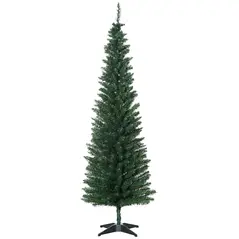 HOMCOM 6ft Unlit Artificial Christmas Tree, Pencil Slim Xmas Tree with Solid Stand and Realistic Branches, Green - 1