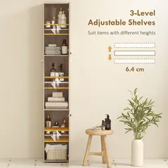 HOMCOM 6-Tier Tall Bathroom Cabinet - Natural - 5