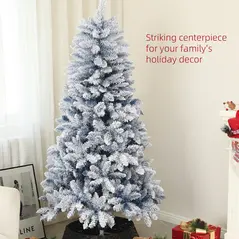 HOMCOM 6ft Flocked Artificial Christmas Tree with 700 Snow Frosted Tips, Metal Stand, Snowy Hinged Xmas Tree, Blue - 4