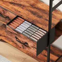 HOMCOM 6-in-1 Industrial-Style Hallway Organiser - Brown/Black - 9