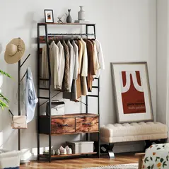 HOMCOM 6-in-1 Industrial-Style Hallway Organiser - Brown/Black - 8