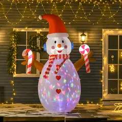 HOMCOM 8ft Christmas Inflatable Snowman with Candy, Rotating Lighted for Home Indoor Outdoor Garden Lawn Decoration Party Prop - 2