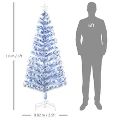 HOMCOM 6FT Artificial Fibre Optic Christmas Tree Seasonal Decoration w/ LED Lights Pre-Lit Easy Store White Blue - 3