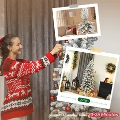 HOMCOM 6ft Flocked Artificial Christmas Tree - 7