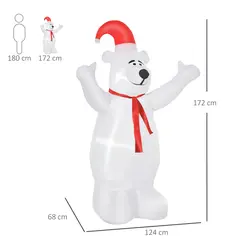 HOMCOM 6ft Tall Outdoor Inflatable Bear Airblown Projection Holiday Christmas Lawn Décor - 3