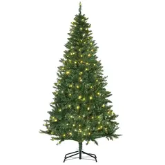 HOMCOM 6FT Christmas Tree Warm White LED Light Holiday Home Decoration, Green - 1