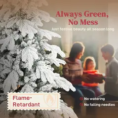 HOMCOM 6ft Super Flocked Christmas Tree - Green/White - 4