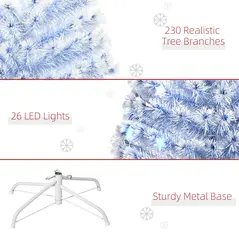 HOMCOM 6FT Artificial Fibre Optic Christmas Tree Seasonal Decoration w/ LED Lights Pre-Lit Easy Store White Blue - 8