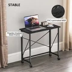 HOMCOM 80 cm Folding Desk on Wheels - Black - 6