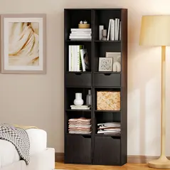 HOMCOM 6-Tier Bookcase, Tall Narrow Bookshelf with Drawer and Door - Black - 8