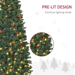 HOMCOM 6FT Prelit Artificial Pencil Christmas Tree with Warm White LED Light, Red Berry, Holiday Home Xmas Decoration, Green - 5