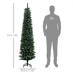 HOMCOM 6FT Artificial Snow Dipped Christmas Tree Xmas Pencil Tree Holiday Home Indoor Decoration with Foldable Black Stand, Green - 3