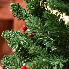 HOMCOM 6FT Prelit Artificial Pencil Christmas Tree with Warm White LED Light, Red Berry, Holiday Home Xmas Decoration, Green - 9