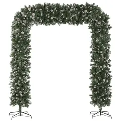 HOMCOM 8.2 ft Snow Frosted Christmas Tree Arch, Christmas Arch Doorway Decor with 2100 Tips and 96 Pinecones, Artificial Xmas Tree with Metal Stand for Indoor, Green - 1