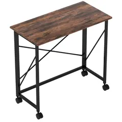 HOMCOM 80 cm Folding Desk on Wheels - Rustic Brown - 1