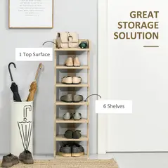 HOMCOM 7 Tier Shoe Rack Organizer Storage Shelf Wooden Display Cabinet for Entryway Living Room Bedroom Oak - 4