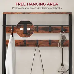 HOMCOM 6-in-1 Industrial-Style Hallway Organiser - Brown/Black - 5