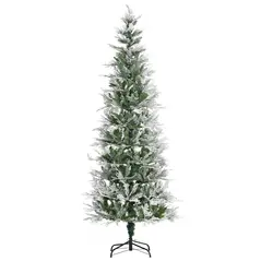 HOMCOM 7 Ft Pencil Snow Flocked Artificial Christmas Tree with Realistic Cypress Branches, Auto Open, Green - 1
