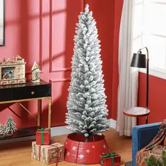 HOMCOM 6ft Artificial Snowy Pencil Christmas Tree - White - 2