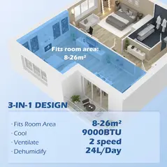 HOMCOM 7,000 BTU Mobile Air Conditioner for Room up to 26m², with Dehumidifier, 24H Timer, Wheels, Window Mount Kit - 4